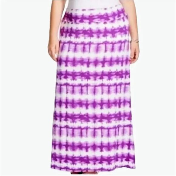 Ava & Viv Boho Purple White Tie Dye Stretchy Maxi Skirt - Picture 2 of 11